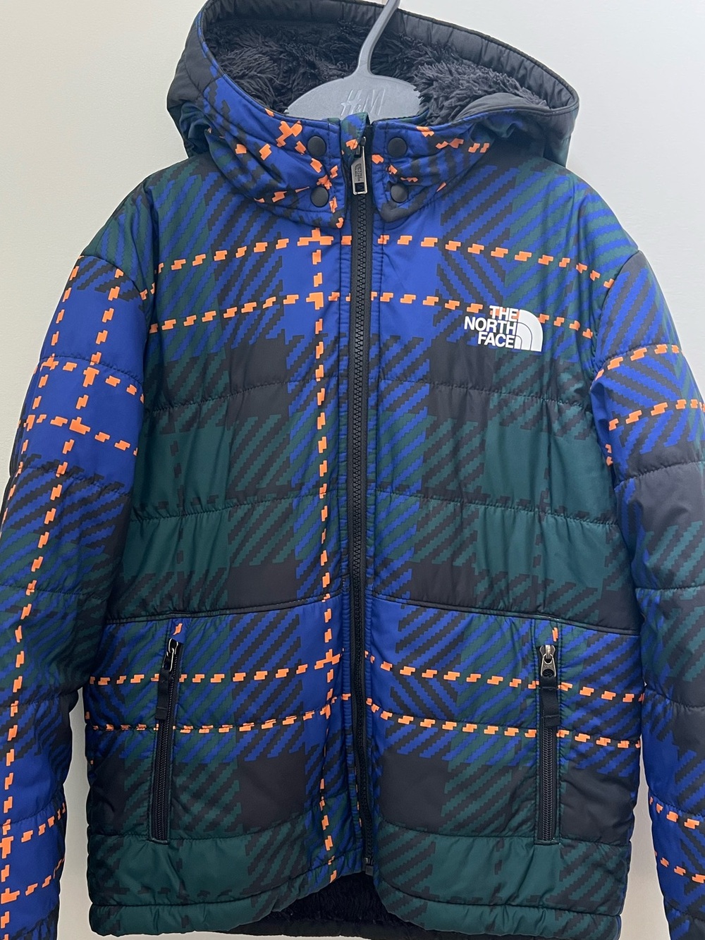The North Face Reversible Kids Plaid Hooded Puffer Teddy Jacket Limited Edition